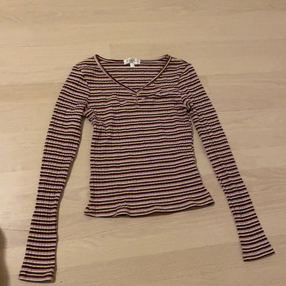 Striped V-neck T-shirt